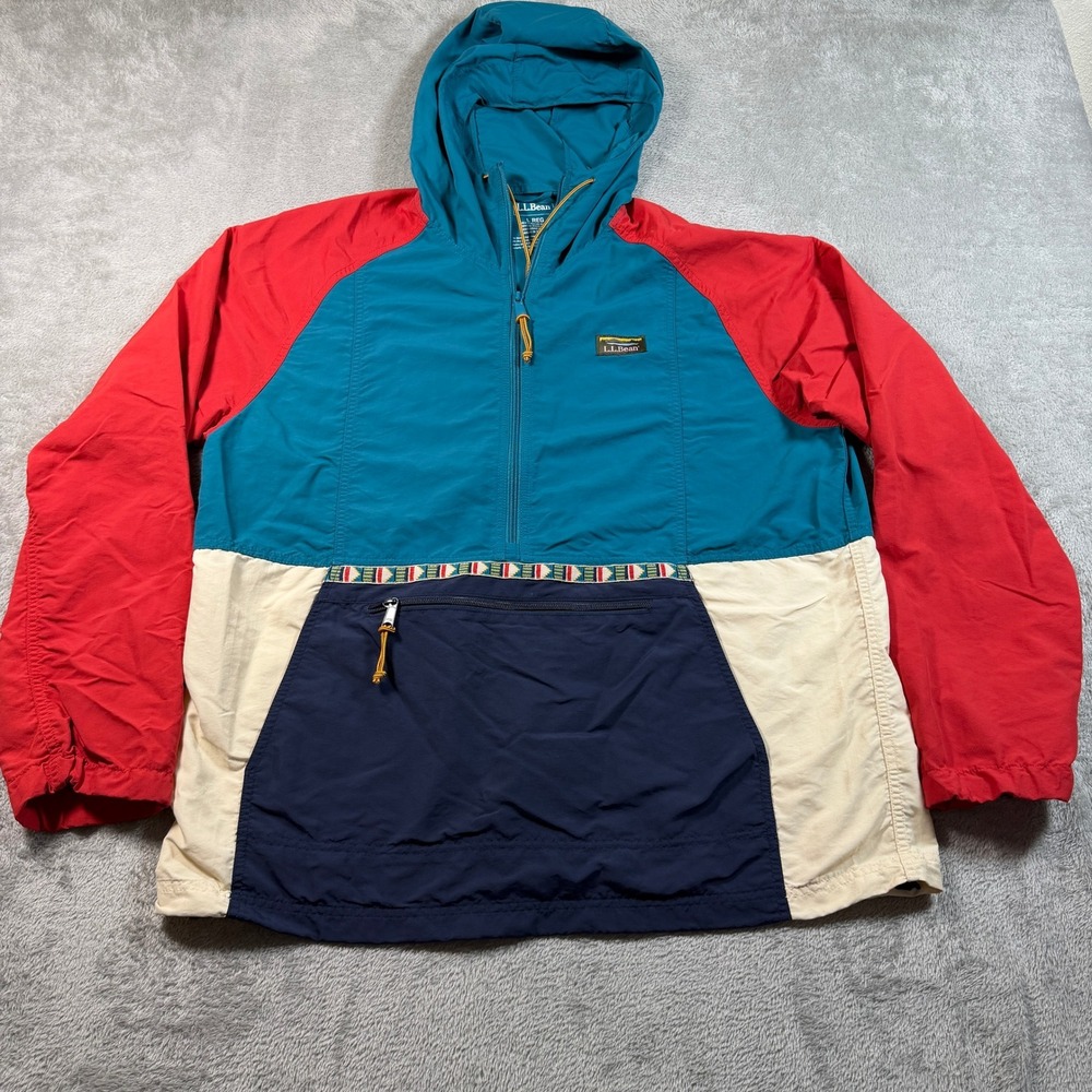 LL Bean Mountain Classic Anorak Jacket Men Large Multicolor Aztec Half Zip Hood - Picture 1 of 7
